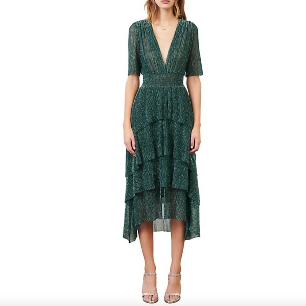 Maje Ruffine Lurex Ruffle Midi Dress - US Size 6